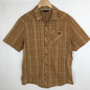 Arc’teryx Men’s Short Sleeve Button Down Shirt Harvest Mustard Yellow Plaid Sz M